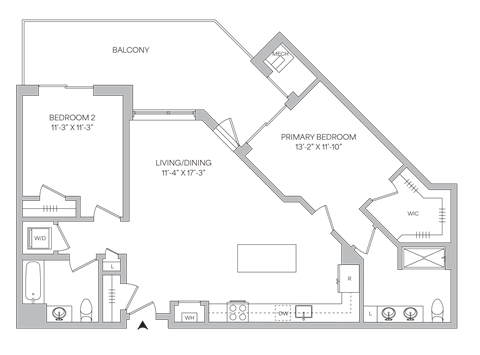 Floor plan for 2 beds, 2 baths, 1160 sqft